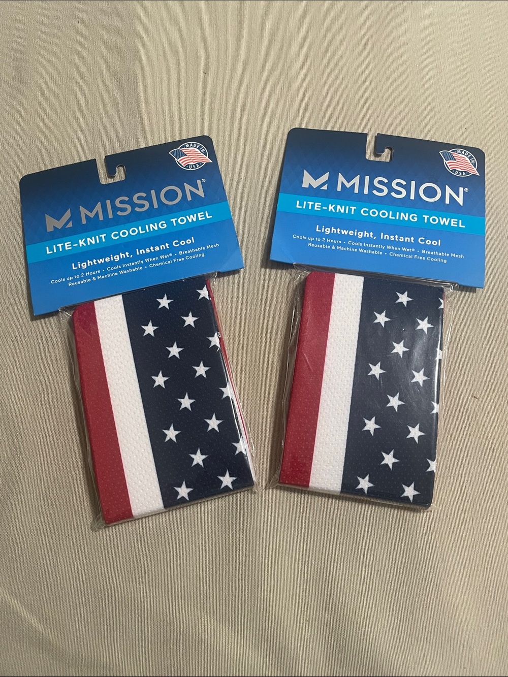 MISSION Lite-Knit Cooling Towel - USA Flag Red, White & Blue